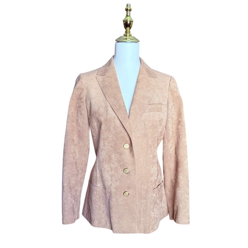 Abe Schrader Vintage Tan Faux Suede Blazer Gold Crest Buttons ILGWU Size 10